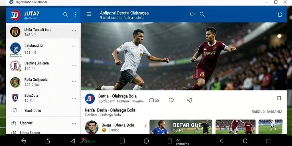 Screenshot aplikasi JUTA7 yang menampilkan antarmuka berita olahraga bola.